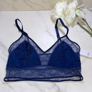 Auden Navy Lace Satin Bralette Size XL